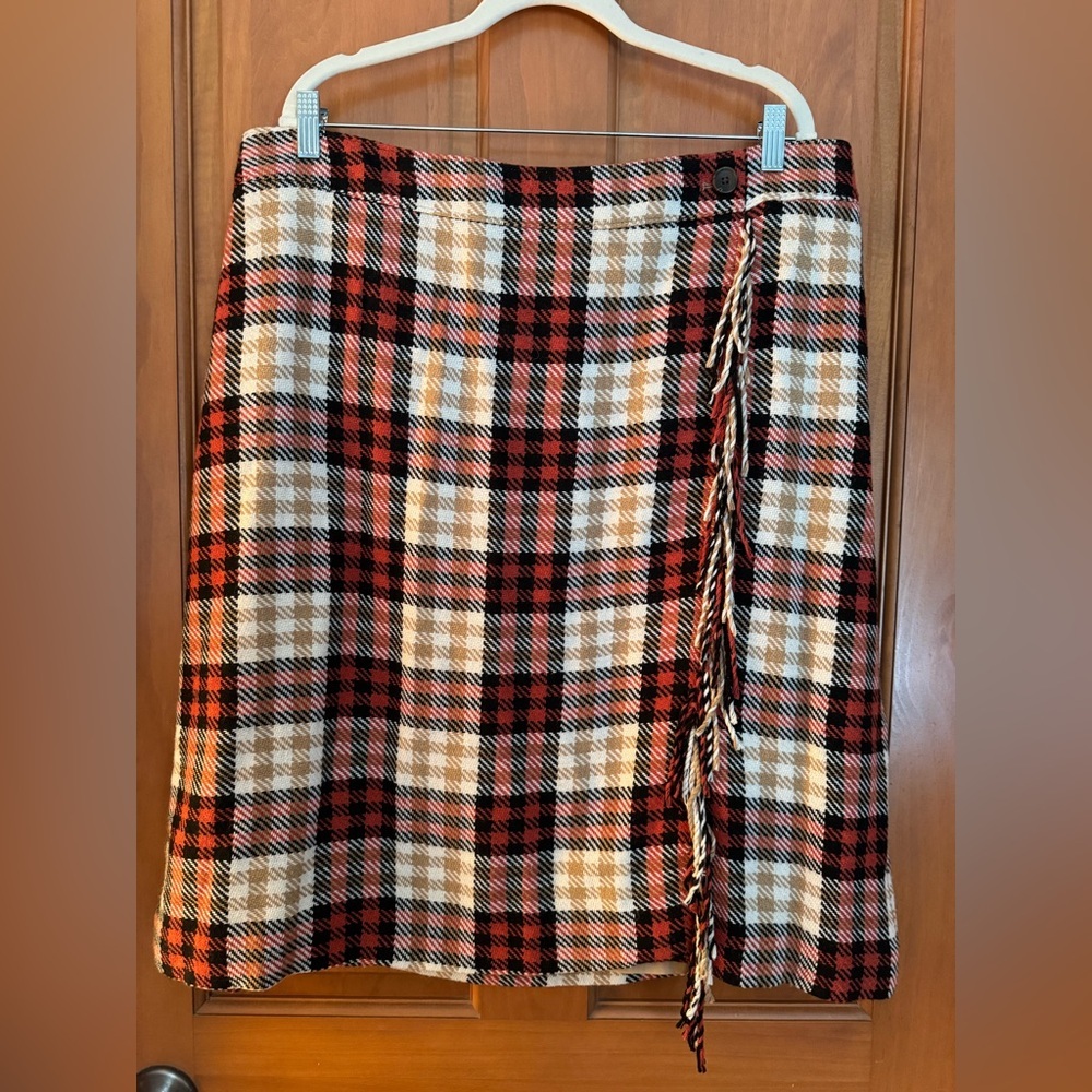 Talbots Plaid A-Line Wrap Skirt in Red, Black, Cream, Tan